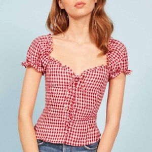 Reformation Cassidy Gingham Ruffle Top NWOT
